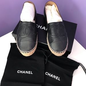Authentic Chanel black espadrilles slip on shoes